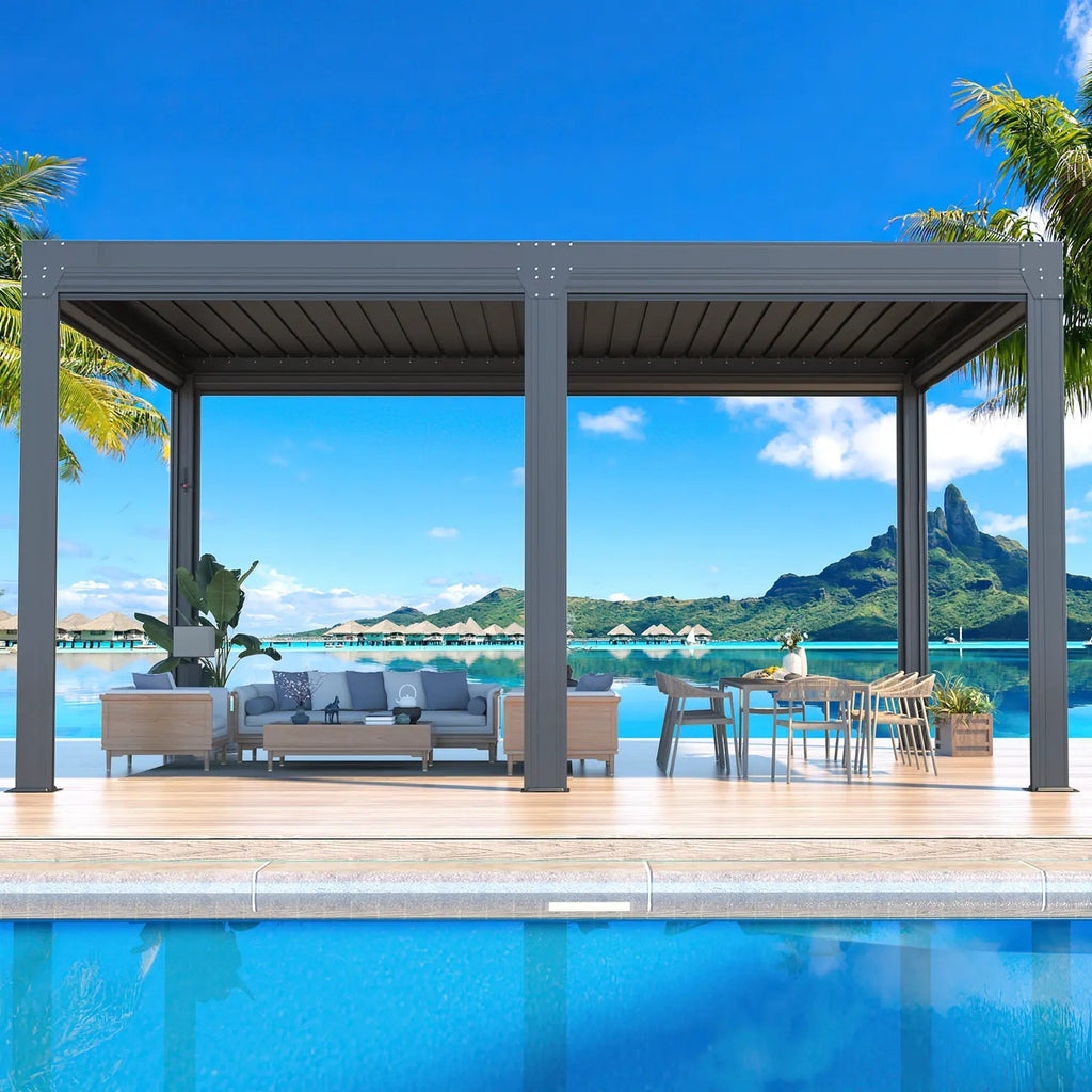 EROMMY 12x16 Pergola with Waterproof Roof Panels – Grey