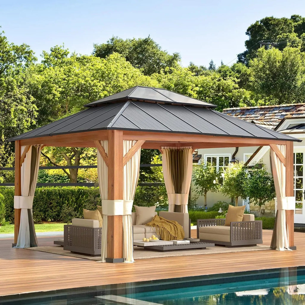 EROMMY 12X14 Gazebo with Double Galvanized Steel Roof
