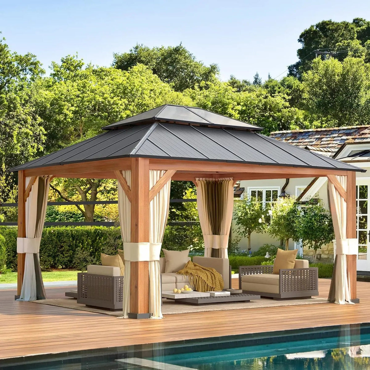 EROMMY 12X14 Gazebo with Double Galvanized Steel Roof