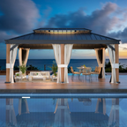 EROMMY 12X20 Wooden Finish Coated Aluminum Gazebo with Metal Roof