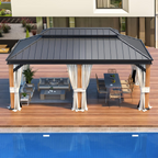 EROMMY 12X20 Wooden Finish Coated Aluminum Gazebo with Metal Roof