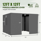 12FT X 12FT Pergola Winter Cover,  All-Season Pergola Accessory, Outdoor Pergola Cover with Sidewalls and Mesh Windows, Waterproof Enclosure for Weather Protection, Fits Most Pergola Sizes