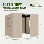 10FT X 10FT Pergola Winter Cover,  All-Season Pergola Accessory, Outdoor Pergola Cover with Sidewalls and Mesh Windows, Waterproof Enclosure for Weather Protection, Fits Most Pergola Sizes, Beige
