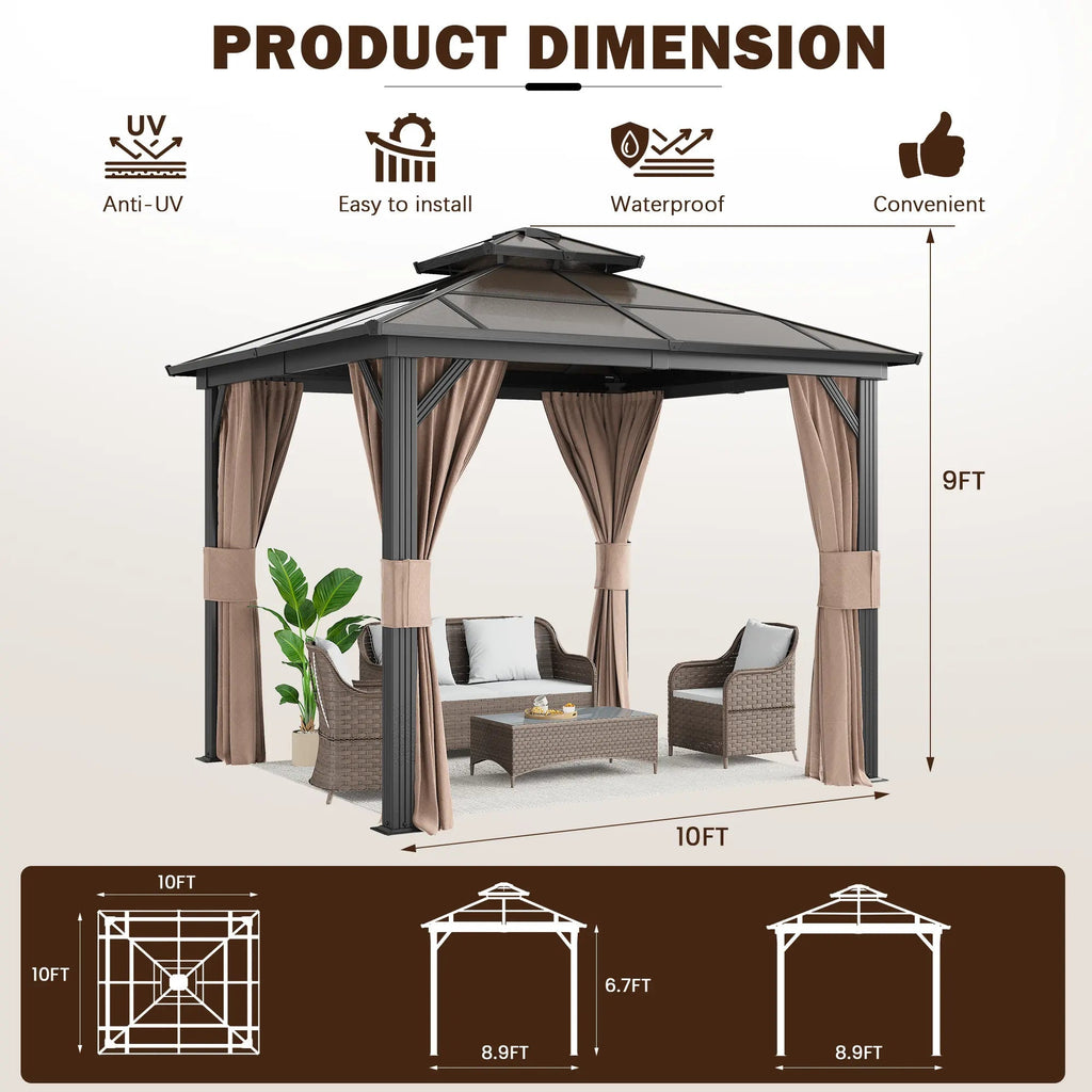 EROMMY 10X10 Gazebo with Polycarbonate Double Roof