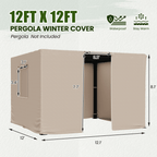 12FT X 12FT Pergola Winter Cover,  All-Season Pergola Accessory, Outdoor Pergola Cover with Sidewalls and Mesh Windows, Waterproof Enclosure for Weather Protection, Fits Most Pergola Sizes, Beige