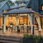 EROMMY 12' x 12' Hardtop Gazebo, Permanent Outdoor Aluminum Patio Gazebo with Aluminum Composite Double Arc Roof, Curtains and Netting Included