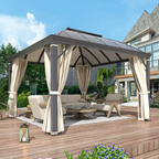 EROMMY 12' x 12' Hardtop Gazebo, Permanent Outdoor Aluminum Patio Gazebo with Aluminum Composite Double Arc Roof, Curtains and Netting Included