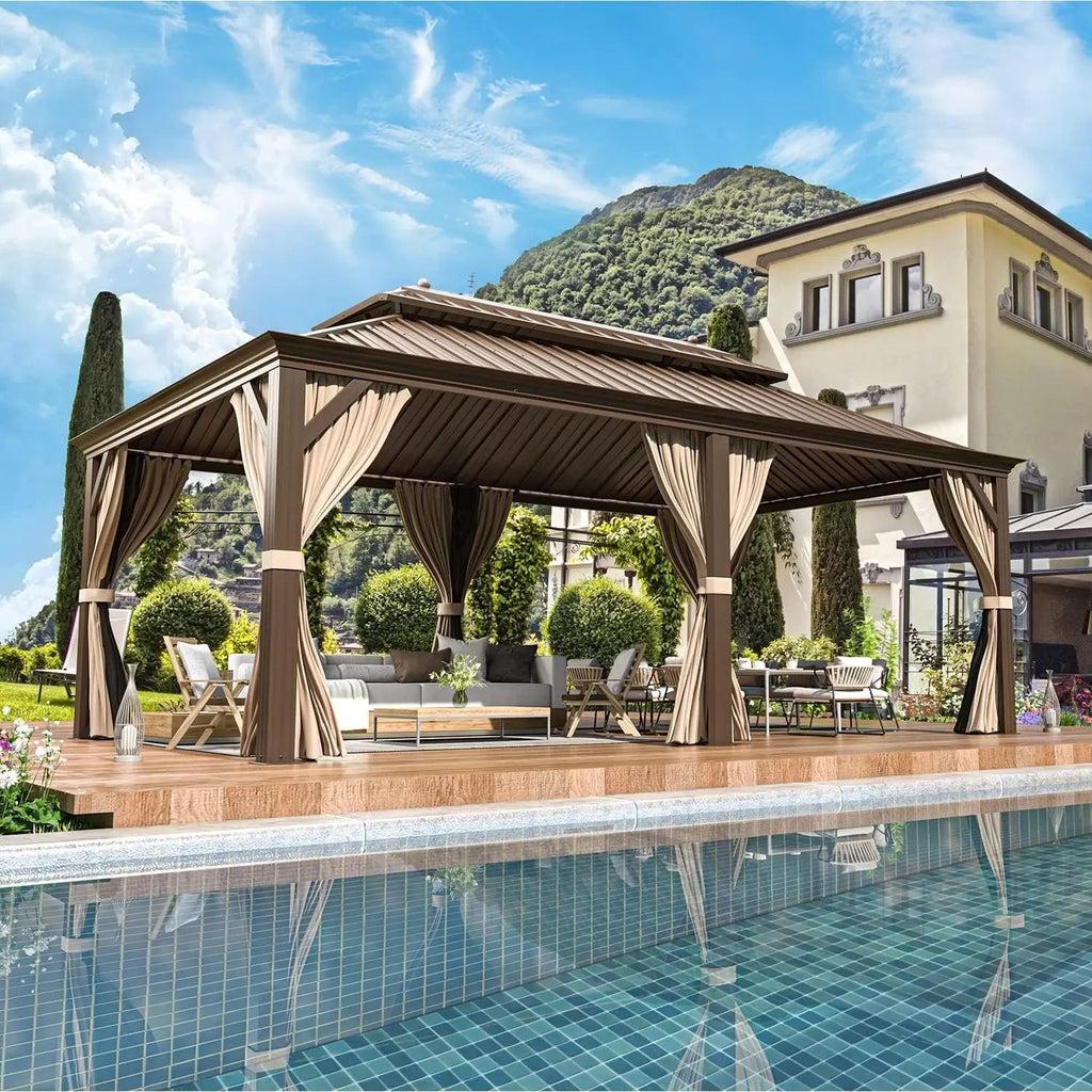 EROMMY 12X20 Hardtop Gazebo with Netting for Deck and Patio