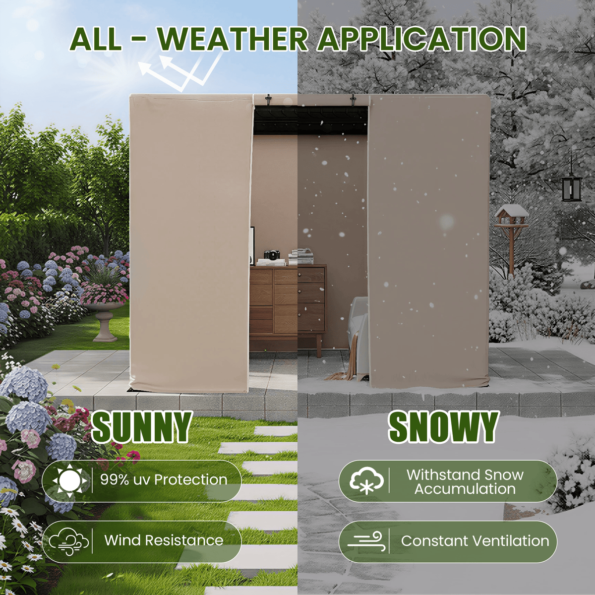 10FT X 10FT Pergola Winter Cover,  All-Season Pergola Accessory, Outdoor Pergola Cover with Sidewalls and Mesh Windows, Waterproof Enclosure for Weather Protection, Fits Most Pergola Sizes, Beige