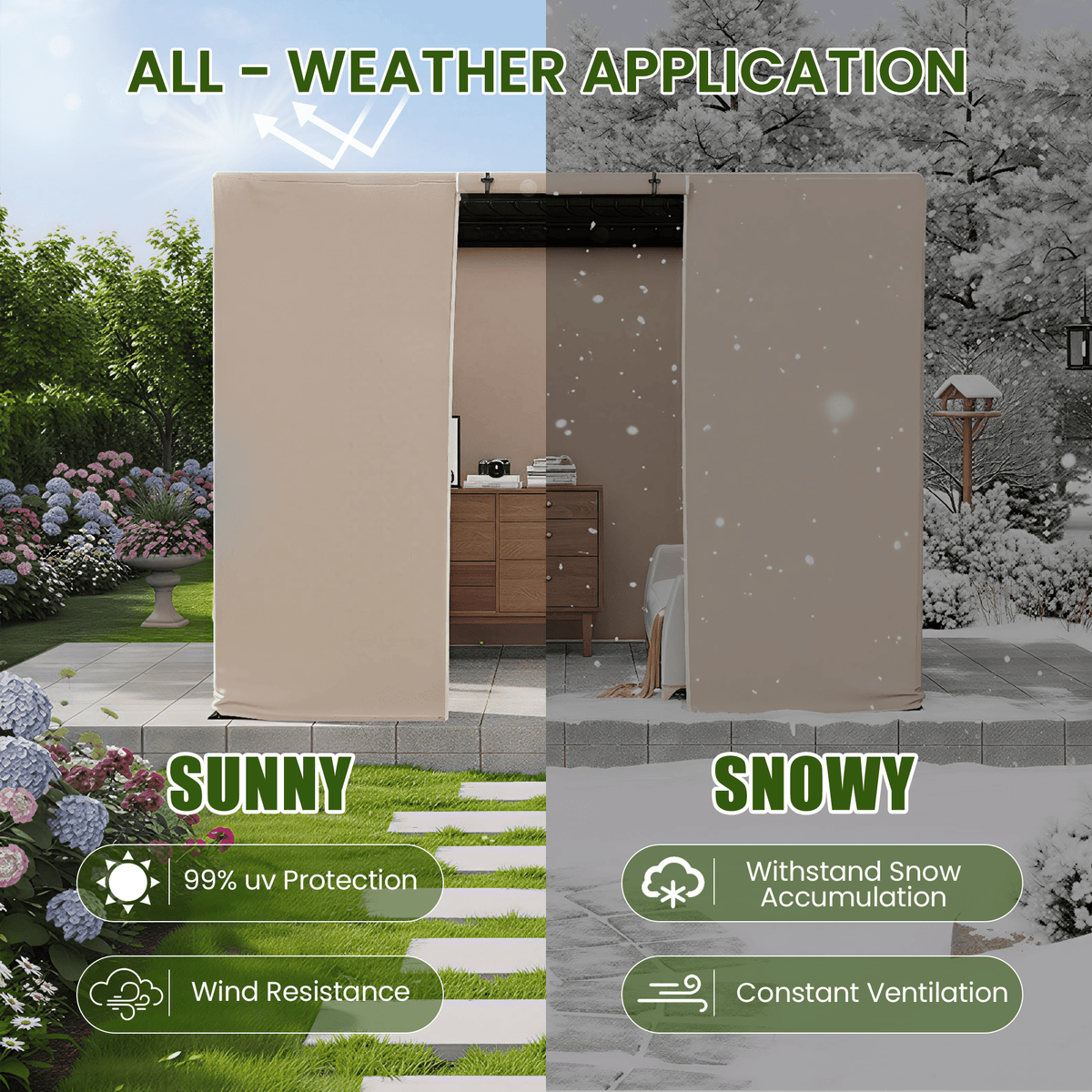12FT X 12FT Pergola Winter Cover,  All-Season Pergola Accessory, Outdoor Pergola Cover with Sidewalls and Mesh Windows, Waterproof Enclosure for Weather Protection, Fits Most Pergola Sizes, Beige