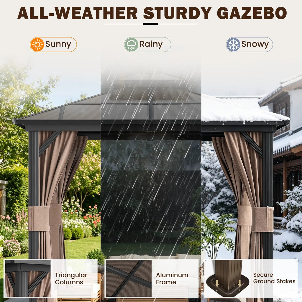 EROMMY 10X10 Gazebo with Polycarbonate Double Roof