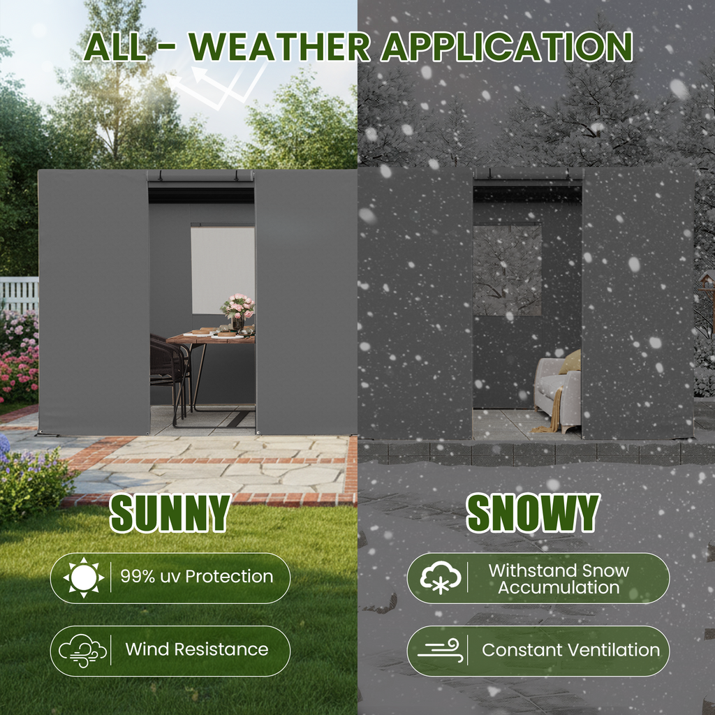 10FT X 20FT Pergola Winter Cover,  All-Season Pergola Accessory, Outdoor Pergola Cover with Sidewalls and Mesh Windows, Waterproof Enclosure for Weather Protection, Fits Most Pergola Size, Gray