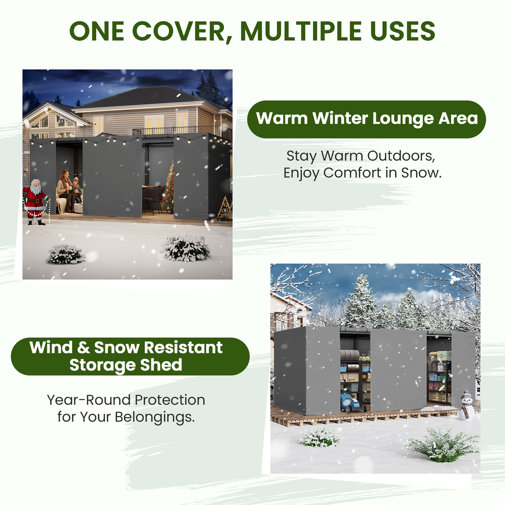 10FT X 20FT Pergola Winter Cover,  All-Season Pergola Accessory, Outdoor Pergola Cover with Sidewalls and Mesh Windows, Waterproof Enclosure for Weather Protection, Fits Most Pergola Size, Gray