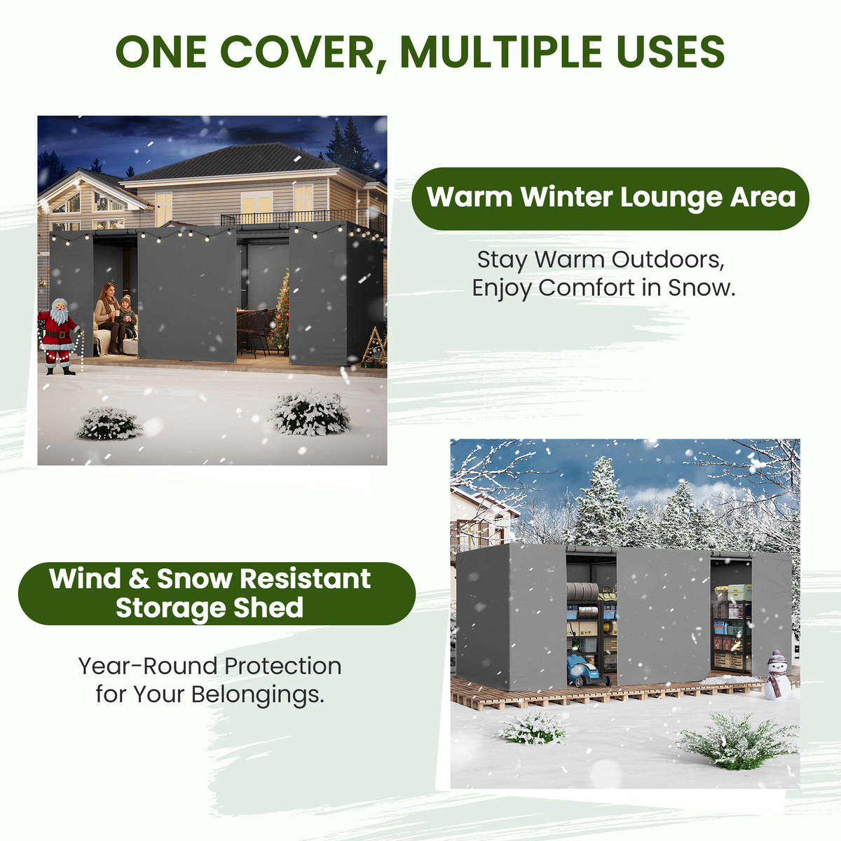 10FT X 20FT Pergola Winter Cover,  All-Season Pergola Accessory, Outdoor Pergola Cover with Sidewalls and Mesh Windows, Waterproof Enclosure for Weather Protection, Fits Most Pergola Size, Gray