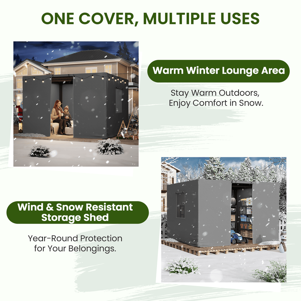 12FT X 12FT Pergola Winter Cover,  All-Season Pergola Accessory, Outdoor Pergola Cover with Sidewalls and Mesh Windows, Waterproof Enclosure for Weather Protection, Fits Most Pergola Sizes