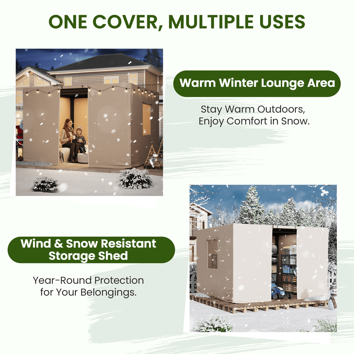 12FT X 12FT Pergola Winter Cover,  All-Season Pergola Accessory, Outdoor Pergola Cover with Sidewalls and Mesh Windows, Waterproof Enclosure for Weather Protection, Fits Most Pergola Sizes, Beige