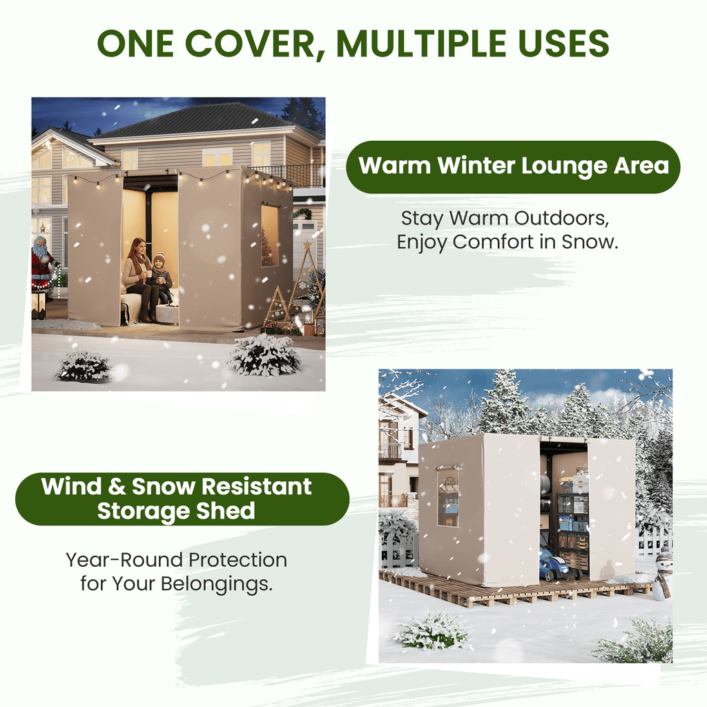 10FT X 10FT Pergola Winter Cover,  All-Season Pergola Accessory, Outdoor Pergola Cover with Sidewalls and Mesh Windows, Waterproof Enclosure for Weather Protection, Fits Most Pergola Sizes, Beige
