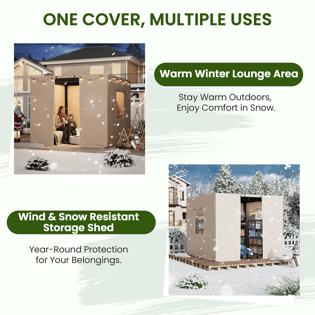 10FT X 10FT Pergola Winter Cover,  All-Season Pergola Accessory, Outdoor Pergola Cover with Sidewalls and Mesh Windows, Waterproof Enclosure for Weather Protection, Fits Most Pergola Sizes, Beige