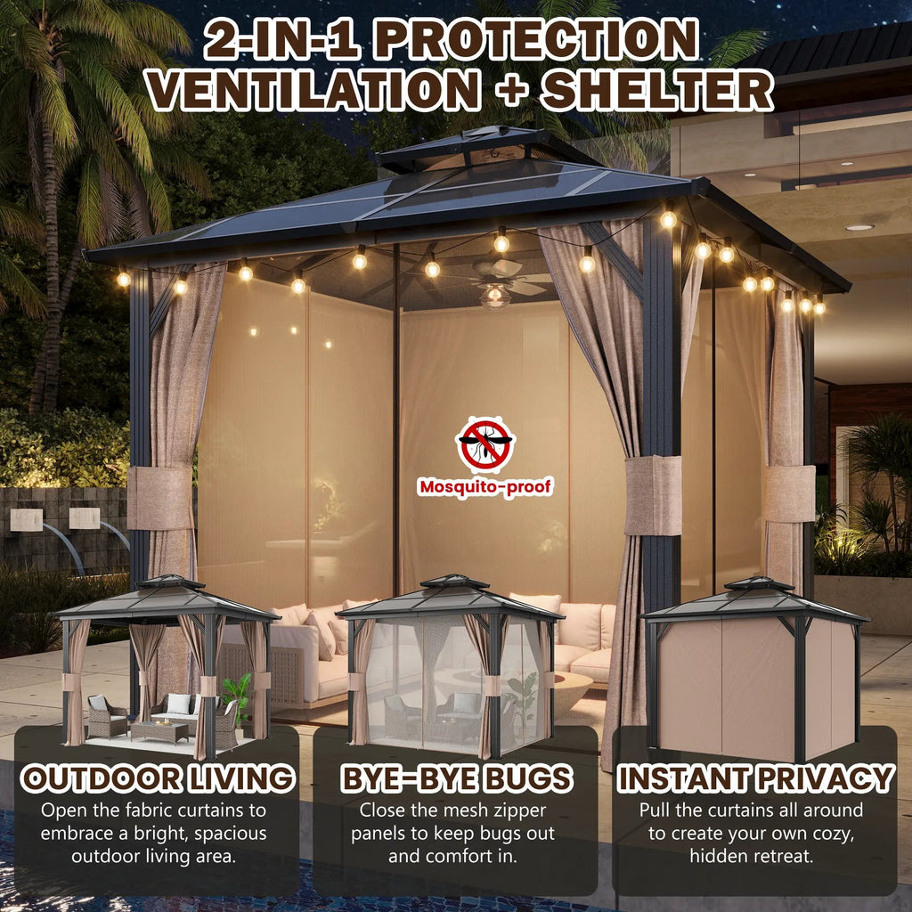 EROMMY 10X10 Gazebo with Polycarbonate Double Roof