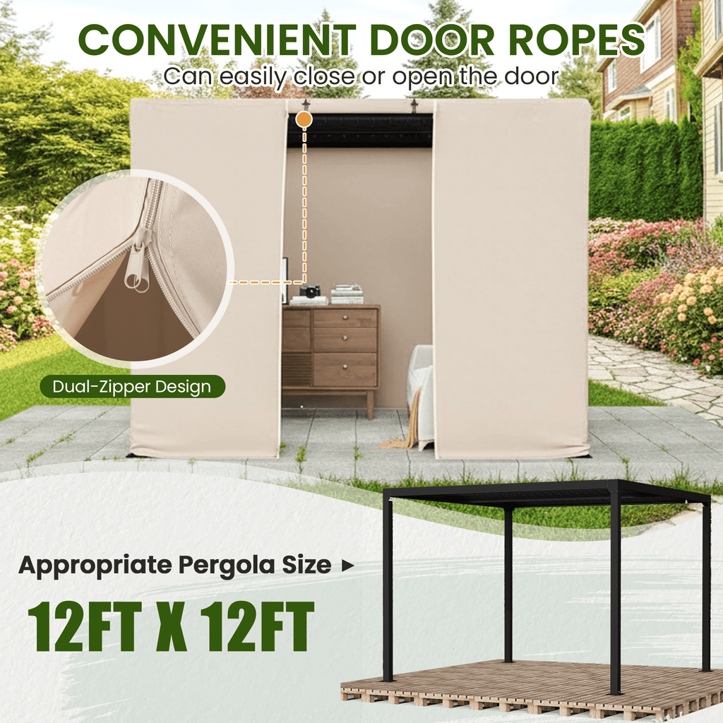 12FT X 12FT Pergola Winter Cover,  All-Season Pergola Accessory, Outdoor Pergola Cover with Sidewalls and Mesh Windows, Waterproof Enclosure for Weather Protection, Fits Most Pergola Sizes, Beige