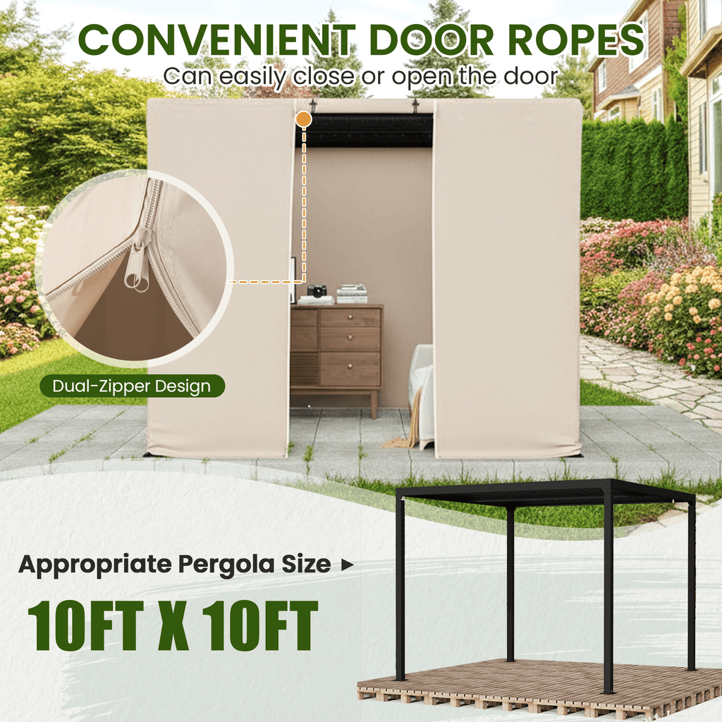 10FT X 10FT Pergola Winter Cover,  All-Season Pergola Accessory, Outdoor Pergola Cover with Sidewalls and Mesh Windows, Waterproof Enclosure for Weather Protection, Fits Most Pergola Sizes, Beige