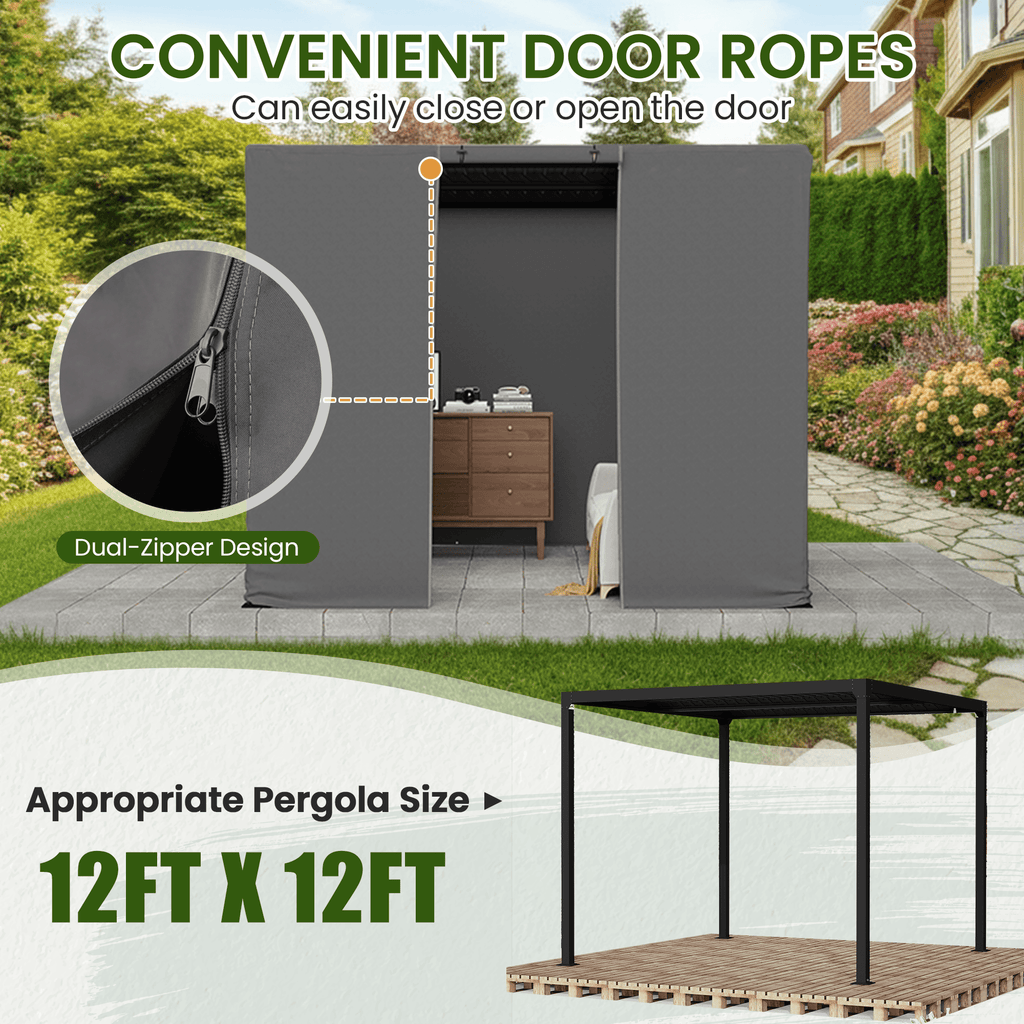 12FT X 12FT Pergola Winter Cover,  All-Season Pergola Accessory, Outdoor Pergola Cover with Sidewalls and Mesh Windows, Waterproof Enclosure for Weather Protection, Fits Most Pergola Sizes