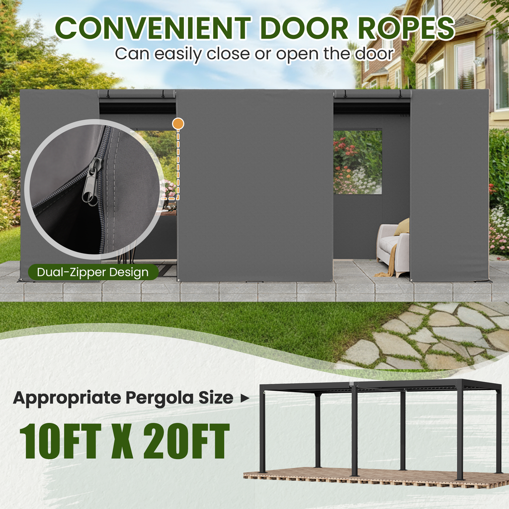 10FT X 20FT Pergola Winter Cover,  All-Season Pergola Accessory, Outdoor Pergola Cover with Sidewalls and Mesh Windows, Waterproof Enclosure for Weather Protection, Fits Most Pergola Size, Gray