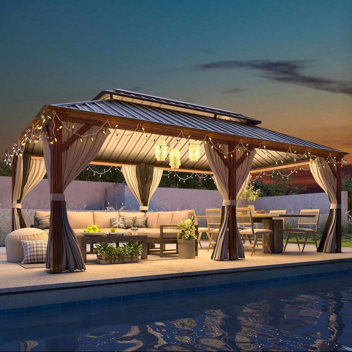 EROMMY 12' X 20' All Weather Gazebo with Sides and Hardtop
