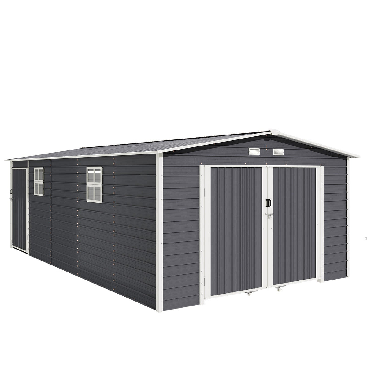 EROMMY 14x24 FT Heavy Duty Carport - Galvanized Steel Frame Car Shelter with Reinforced Base, Enclosed Storage Shed for Cars & Trucks, Grey