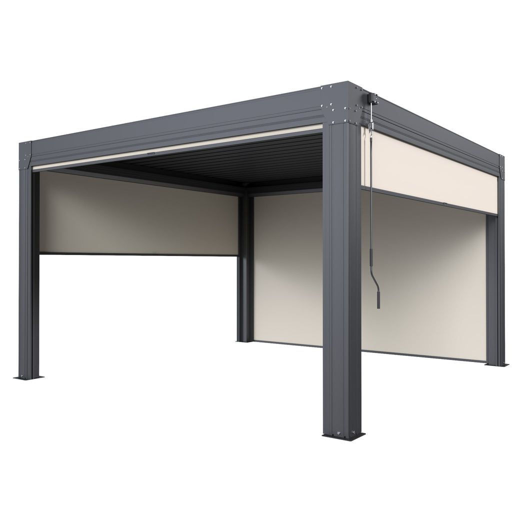 EROMMY 12' x 12' Louvered Pergola with Pull-Down Screens, Aluminum Outdoor Pergola with Retractable Roof for Patios, Decks & Backyards, Black