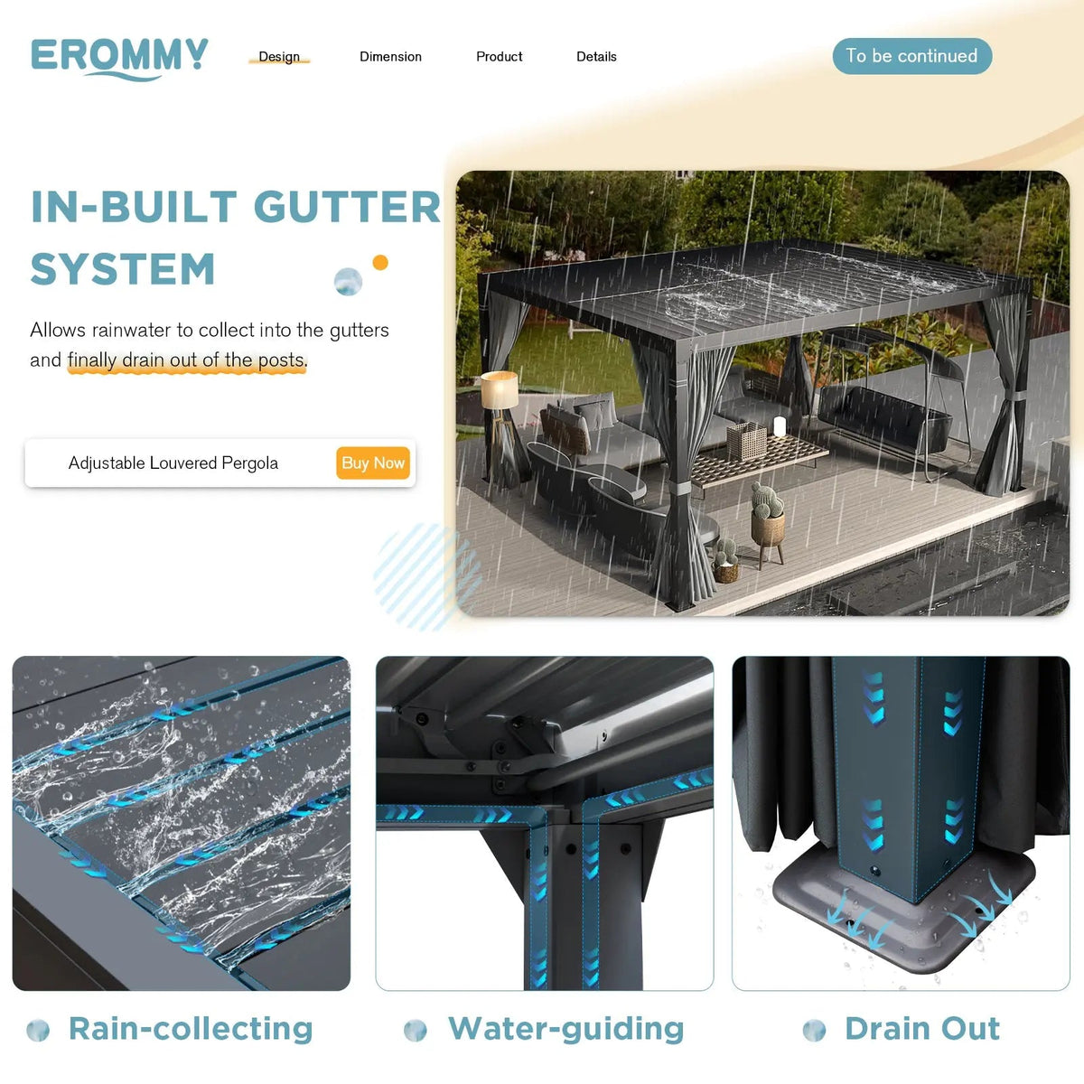 EROMMY 10x12 Outdoor Louvered Pergola with Adjustable Roof– Dark Grey