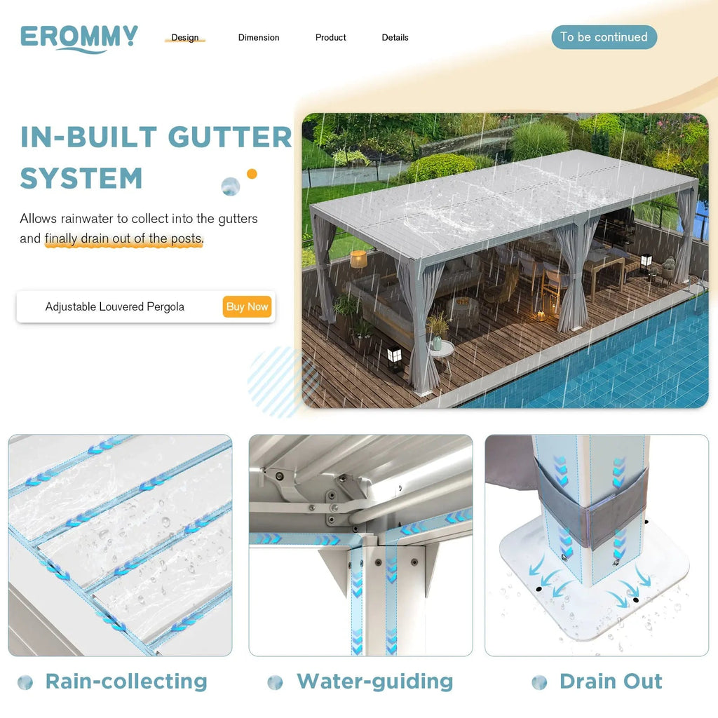 EROMMY 12x20 Freestanding Aluminum Pergola with Louvered Roof – White