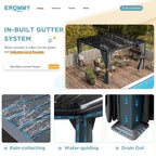 EROMMY 10x10 Louvered Pergola with Waterproof Rain Cover – Dark Grey