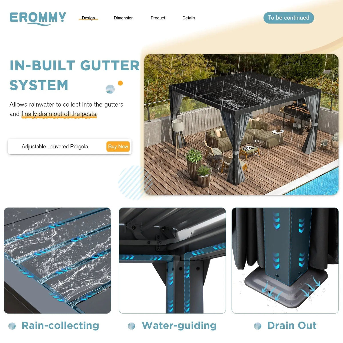 EROMMY 10x10 Louvered Pergola with Waterproof Rain Cover – Dark Grey