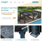 EROMMY 10x20 Metal Louvered Pergola with Outdoor Curtains – Dark Grey