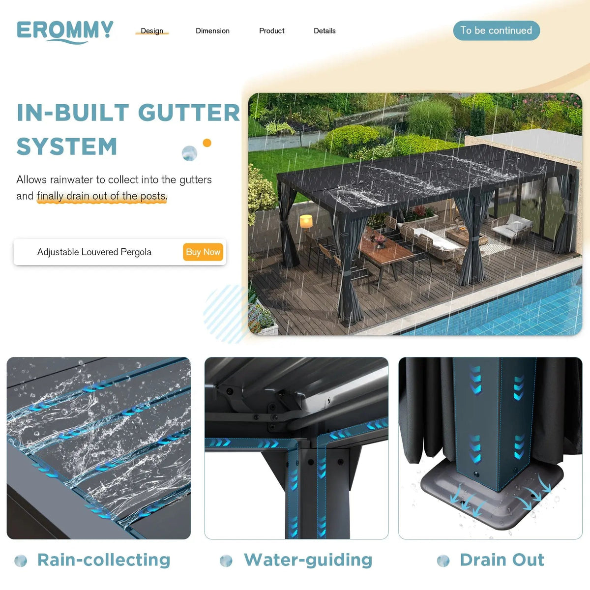 EROMMY 10x20 Metal Louvered Pergola with Outdoor Curtains – Dark Grey