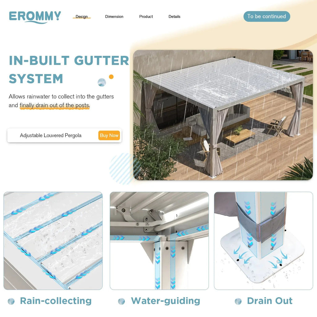 EROMMY 10x12 Outdoor Aluminum Pergola with Louvered Roof – White