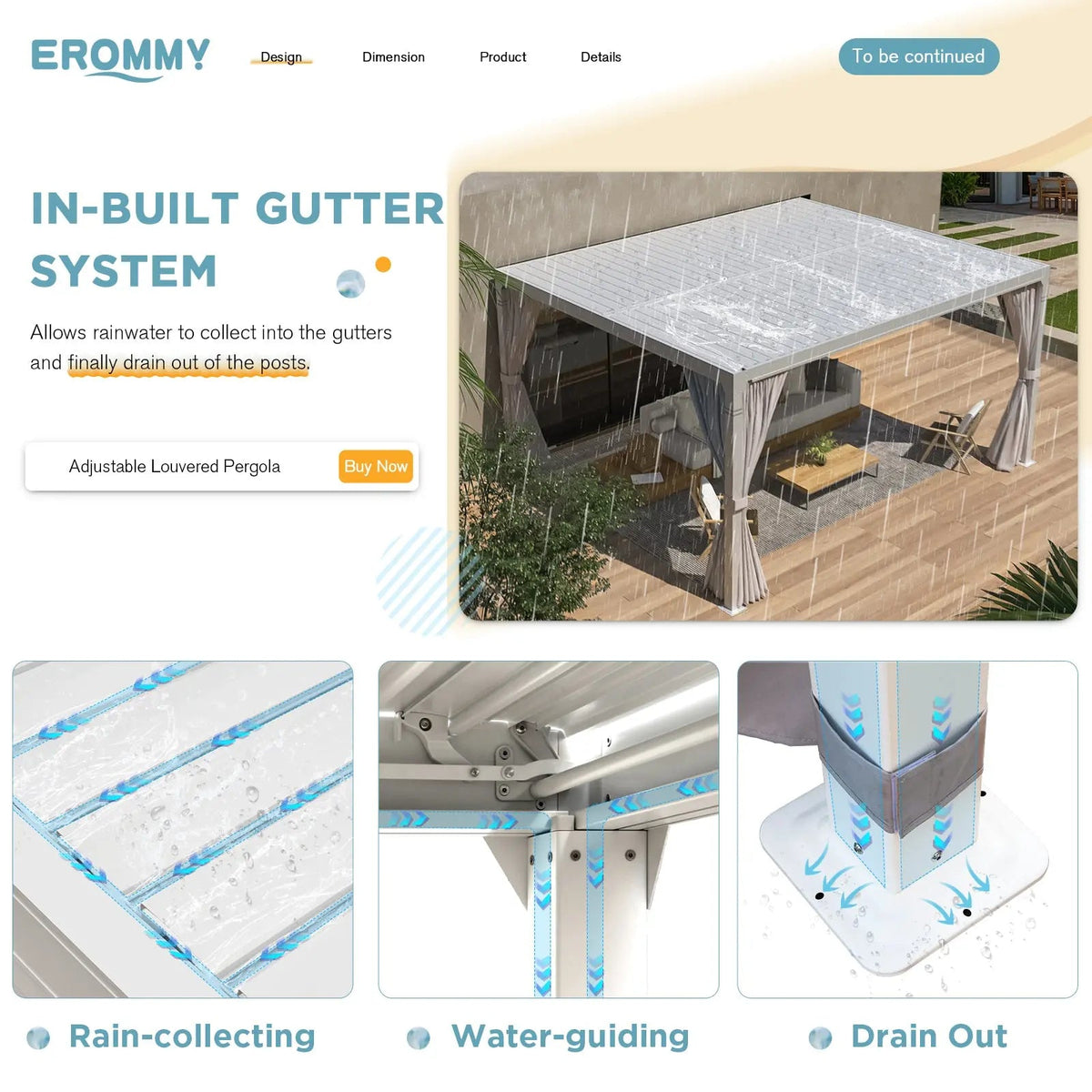 EROMMY 10x12 Outdoor Aluminum Pergola with Louvered Roof – White
