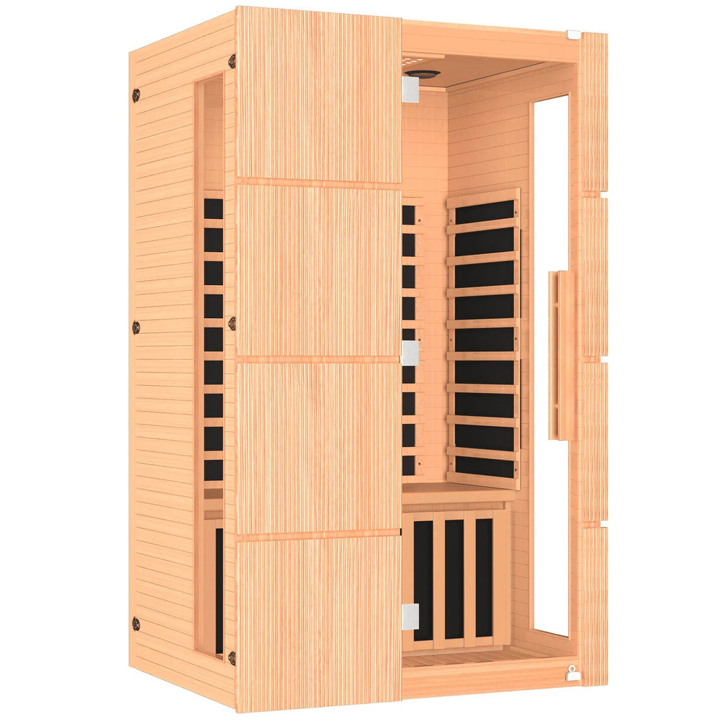 EROMMY 2-Person Indoor Infrared Sauna for Home, Far Infrared Sauna with Red Light Therapy, Chromotherapy Lighting, 6 Carbon Heaters & Bluetooth Speaker, Natural Wood