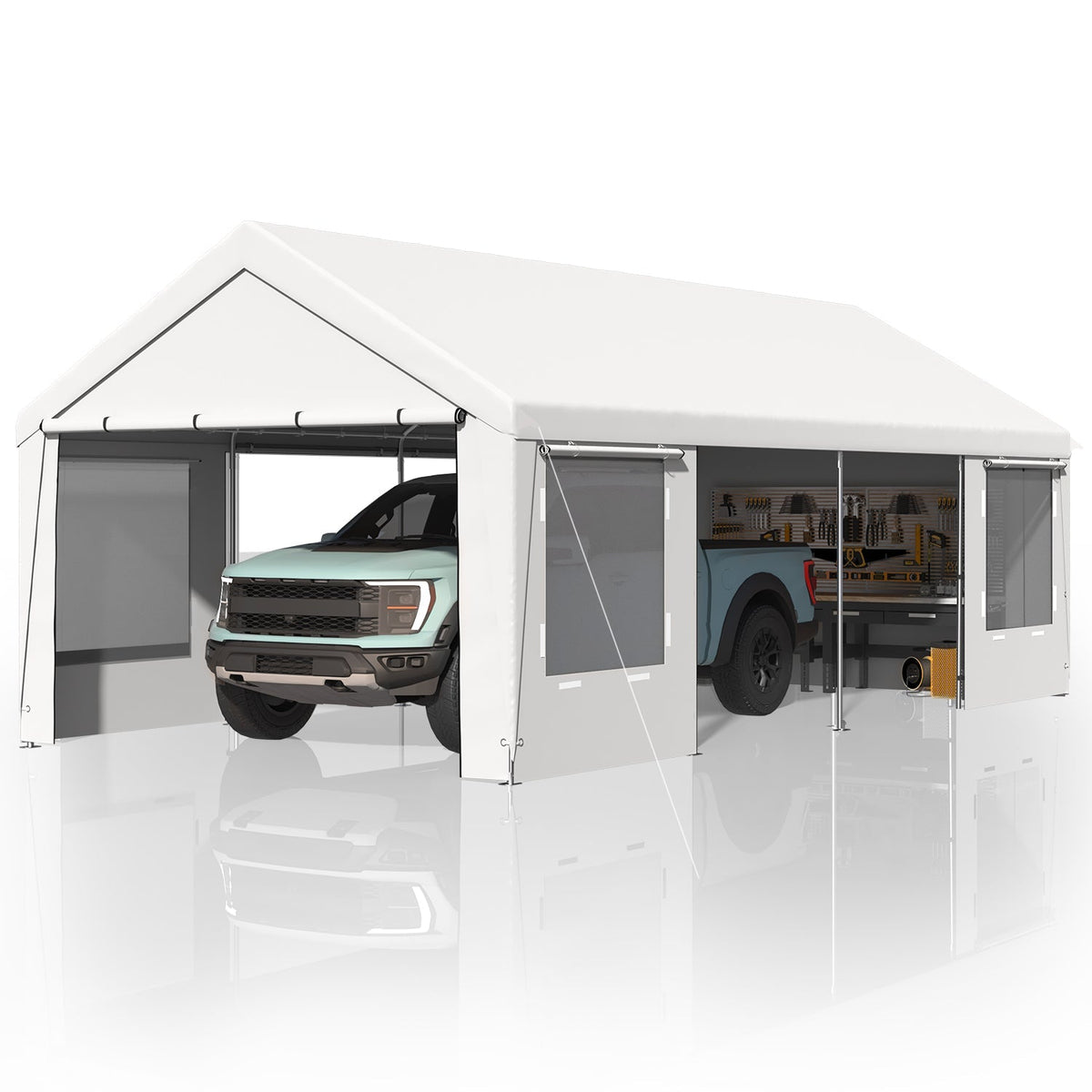 EROMMY 12' x 24' Heavy Duty Carport，Portable Garage with UV Protection & Steel Frame, Car Port with Removable Sidewalls, All-Season Car Canopy for Tractor, Truck, Boat, White
