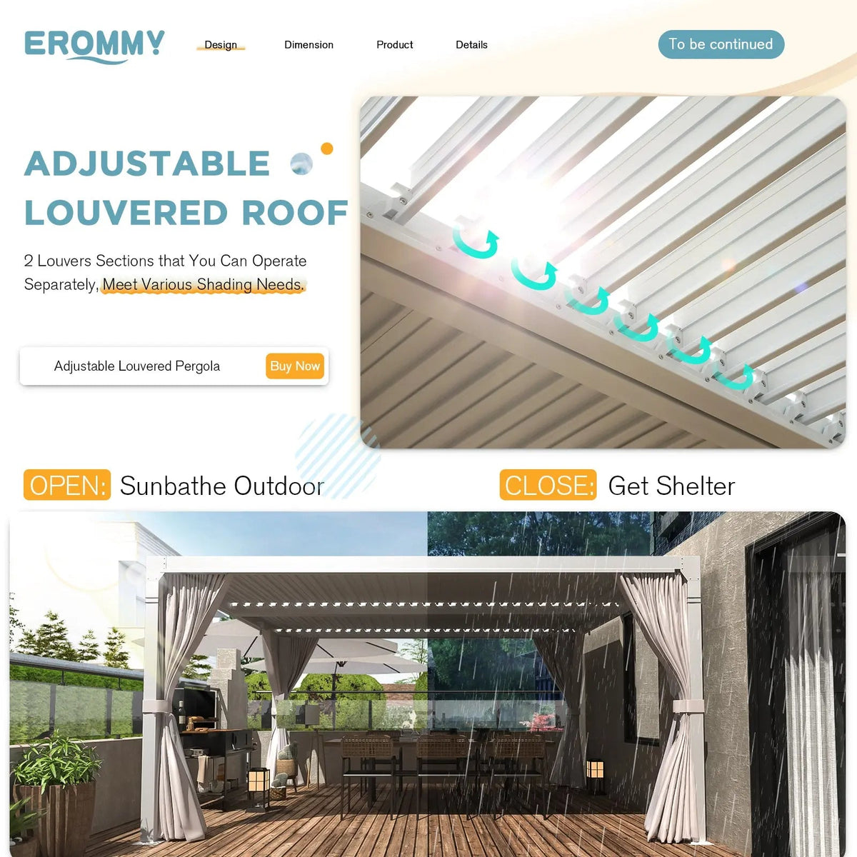 EROMMY 10x12 Outdoor Aluminum Pergola with Louvered Roof – White