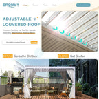 EROMMY 10x10 Louvered Pergola with Waterproof Rain Cover – White