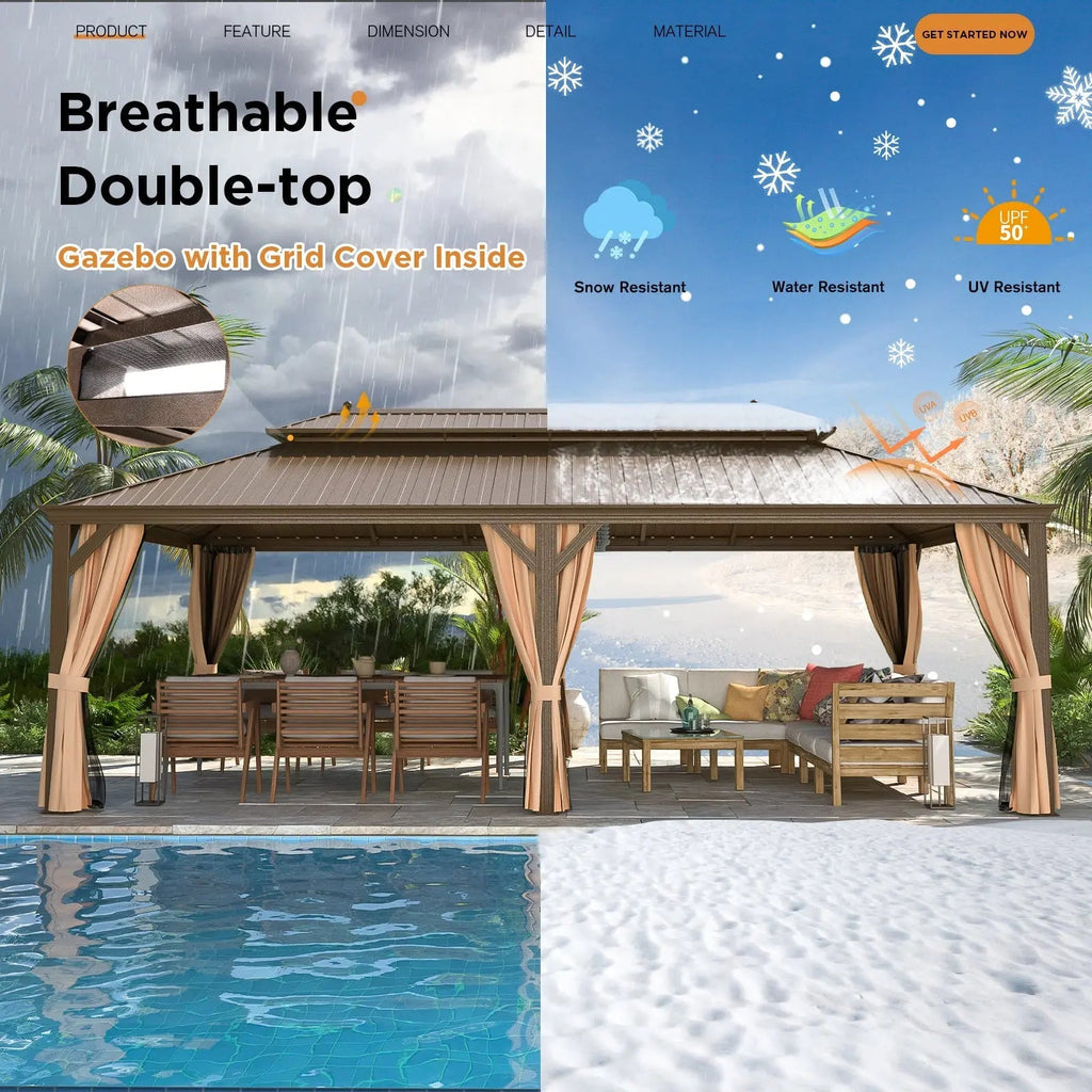 EROMMY 14X24 Hardtop Privacy Gazebo with Insect Screen