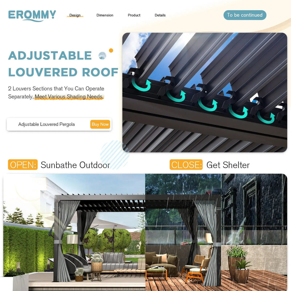 EROMMY 10x12 Outdoor Louvered Pergola with Adjustable Roof– Dark Grey