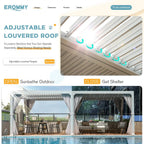 EROMMY 10x20 Louvered Pergola with Outdoor Curtains – White
