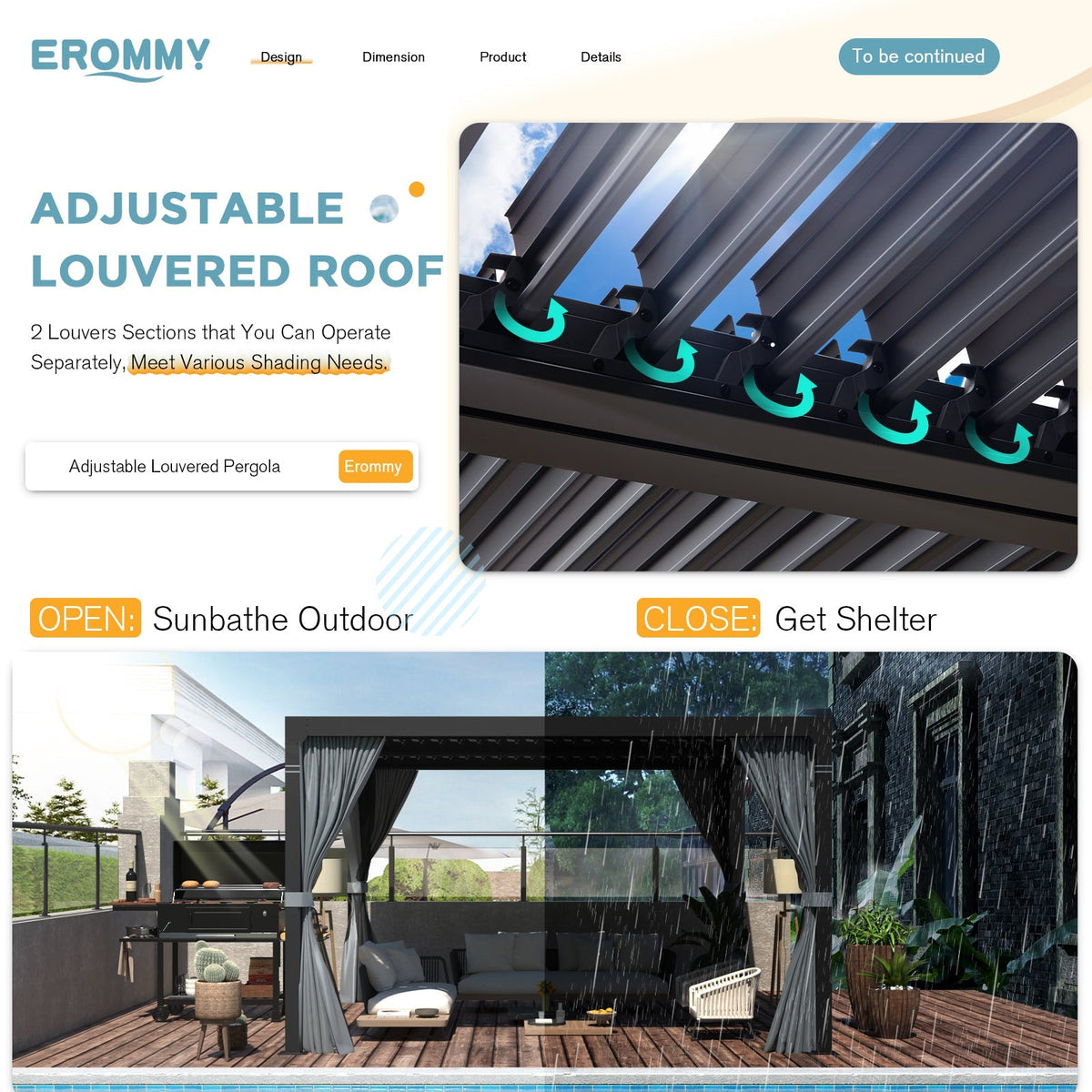 EROMMY 12x12 Pergola with Louvered Roof – Dark Grey