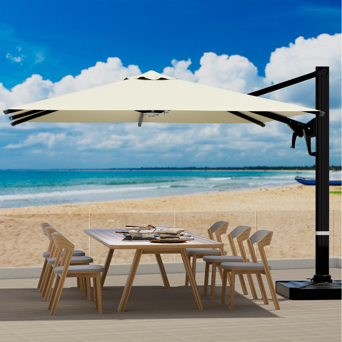 EROMMY 10 x 10 Outdoor Square Offset Umbrella with Sturdy Frame, Base Excluded - Yellow