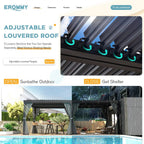 EROMMY 10x20 Metal Louvered Pergola with Outdoor Curtains – Dark Grey