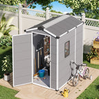 4x6 FT Outdoor Storage Shed, Weather-Resistant Shed with Lockable Double Doors & Built-In Floor, Sloped Roof Outdoor Shed for Backyard, Patio & Lawn, Gray