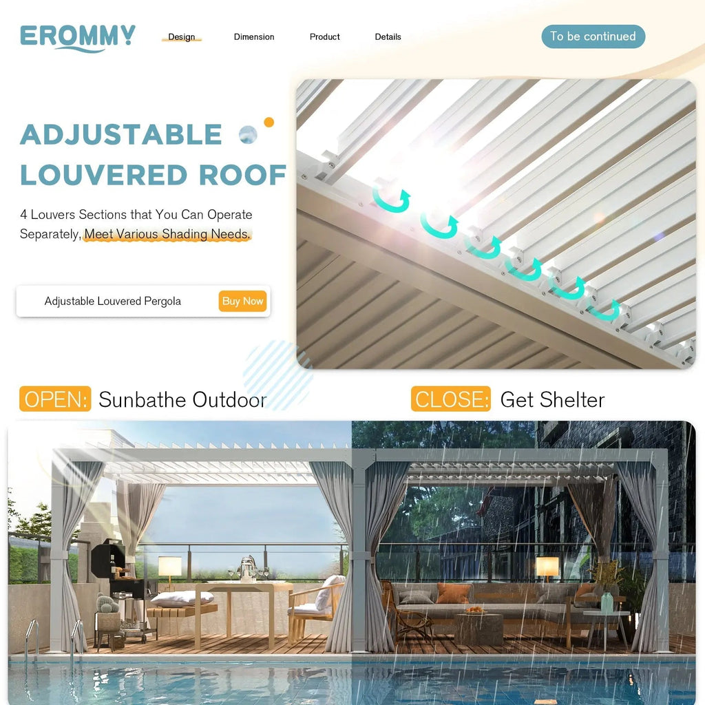 EROMMY 12x20 Freestanding Aluminum Pergola with Louvered Roof – White